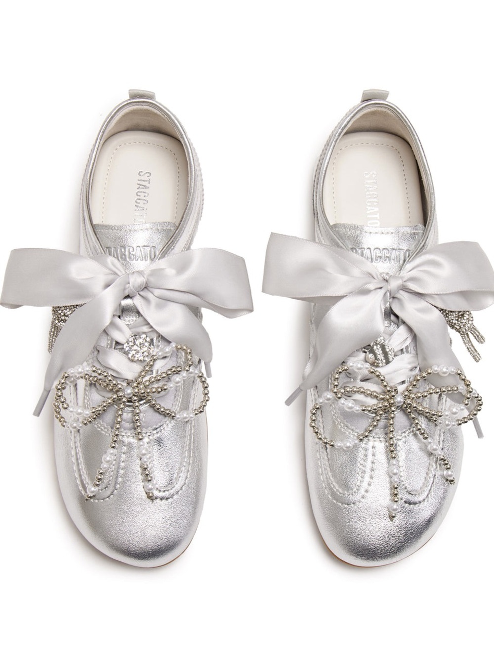 Staccato Silver Satin Bow Crystal-Embellished Sneakers
